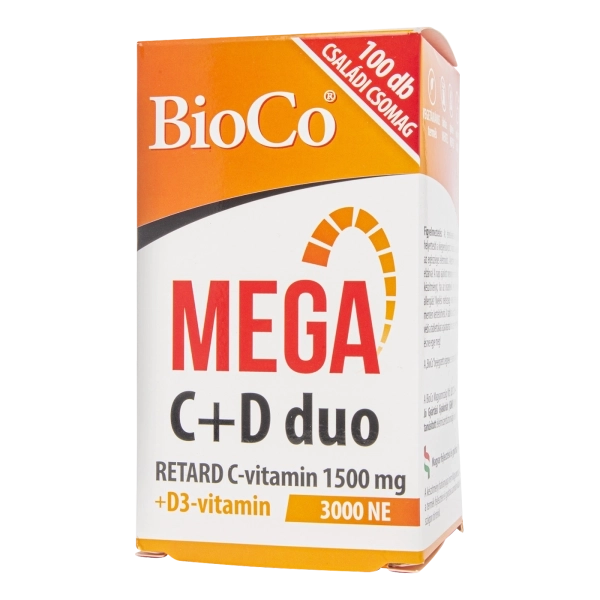 BioCo MEGA C+D duo RETARD C-vitamin 1500 mg + D3-vitamin 3000 NE filmtabletta, 100 db