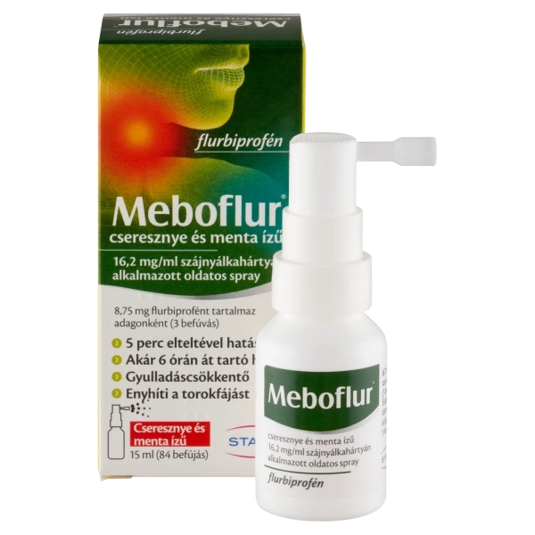 Meboflur cseresznye és menta ízű 16,2 mg/ml szájnyálkahártyán alkalmazott oldatos spray, 15 ml