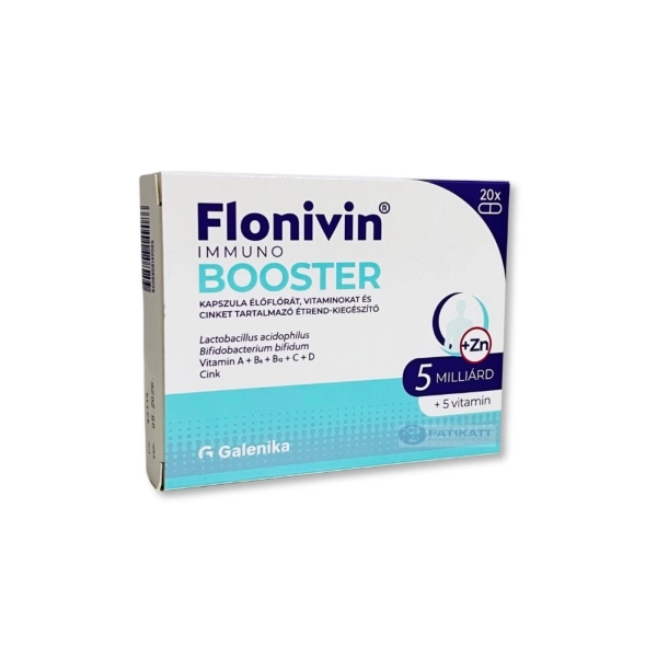 Flonivin® Immuno Booster élőflórát,  vitaminokat és cinket tartalmazó étrend-kiegészítő kapszula, 20 db