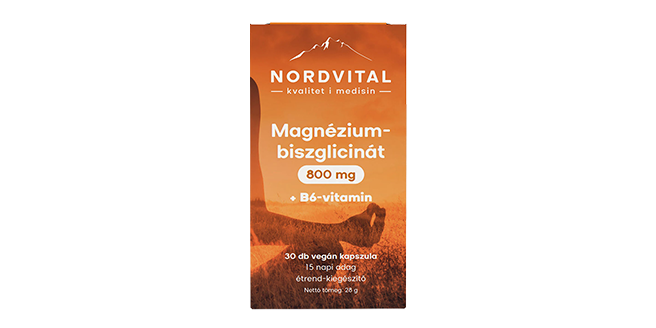 Nordvital magnéziumbiszglicinát 800 mg + B6-vitamin kapszula, 30 db