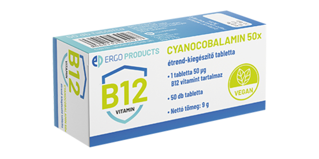 CYANOCOBALAMIN-B12 vitamin étrend-kiegészítő tabletta, 50 db