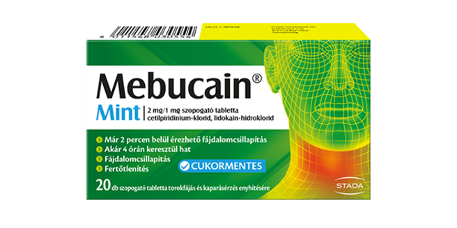 Mebucain Mint 2 mg/1 mg szopogató tabletta, 20 db