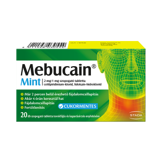 Mebucain Mint 2 mg/1 mg szopogató tabletta, 20 db