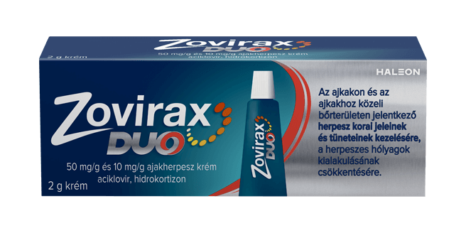 Zovirax Duo 50 mg/g és 10 mg/g ajakherpesz krém, 2 g