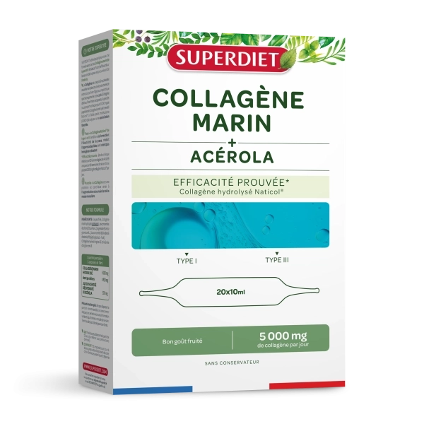 Superdiet tengeri kollagén + acerola, hidrolizált halkollagén 20x10 ml ampulla, 200ml